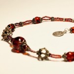 SOLD Sterling Silver Bali Bead Necklace with Amber Accents - Image 2